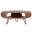 37 Inch Coffee Table- Handcrafted Curved Hexagon Shape with Open Shelf