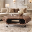 37 Inch Coffee Table- Handcrafted Curved Hexagon Shape with Open Shelf