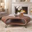 37 Inch Coffee Table- Handcrafted Curved Hexagon Shape with Open Shelf