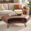 37 Inch Coffee Table- Handcrafted Curved Hexagon Shape with Open Shelf