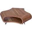 37 Inch Coffee Table- Handcrafted Curved Hexagon Shape with Open Shelf
