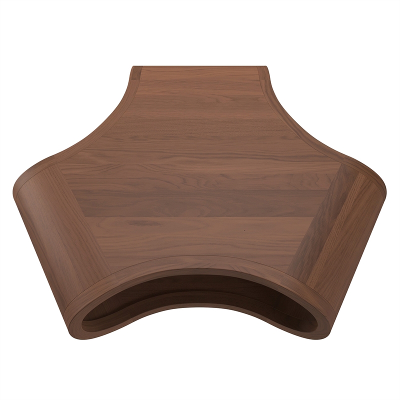 37 Inch Coffee Table- Handcrafted Curved Hexagon Shape with Open Shelf