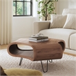 37 Inch Coffee Table- Handcrafted Curved Hexagon Shape with Open Shelf