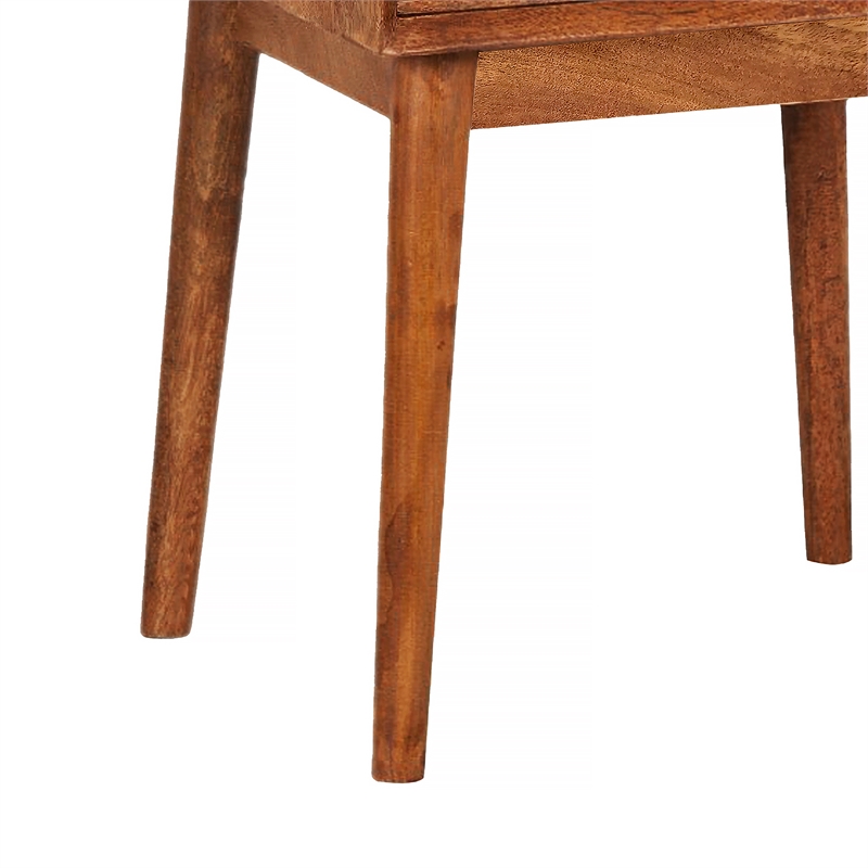 Nali Bedside Nightstand Table- 2 Drawers- Natural Brown Mango Wood- Brass Knobs