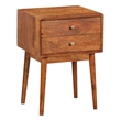Nali Bedside Nightstand Table- 2 Drawers- Natural Brown Mango Wood- Brass Knobs