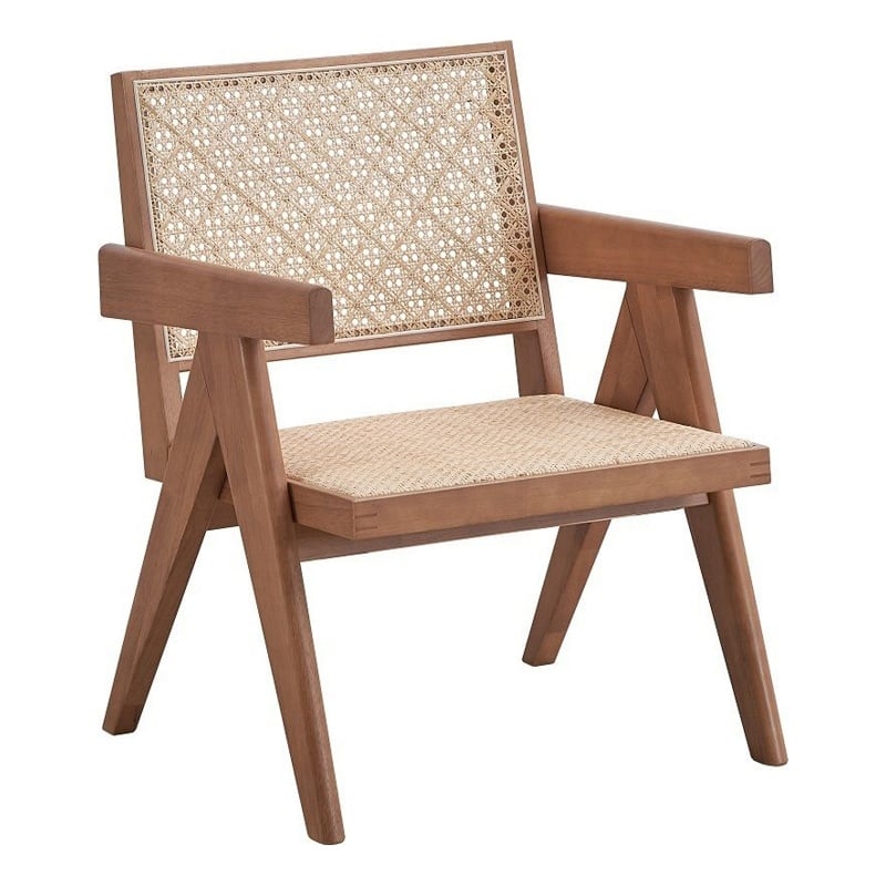 Tina 26 Inch Accent Armchair-Woven Rattan-Natural Brown Wood Finish