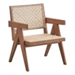 Tina 26 Inch Accent Armchair-Woven Rattan-Natural Brown Wood Finish