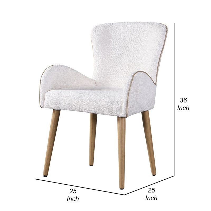 Willy Side Chair Set of 2-White Boucle-Soft Padding-Brown Wood Legs