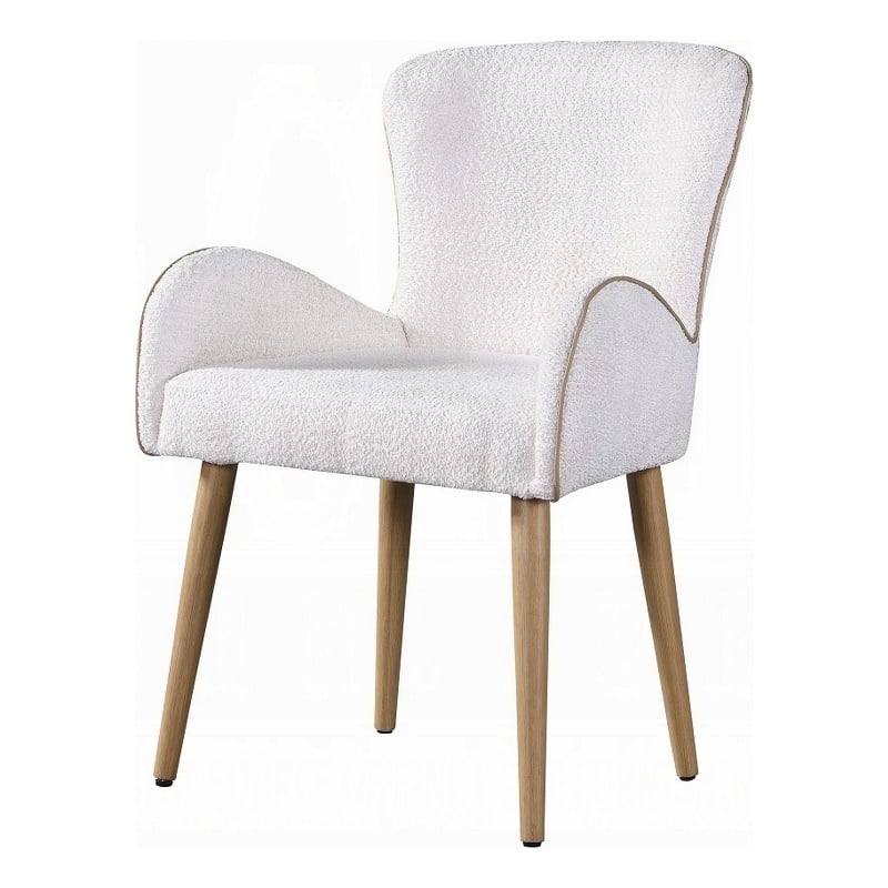 Willy Side Chair Set of 2-White Boucle-Soft Padding-Brown Wood Legs
