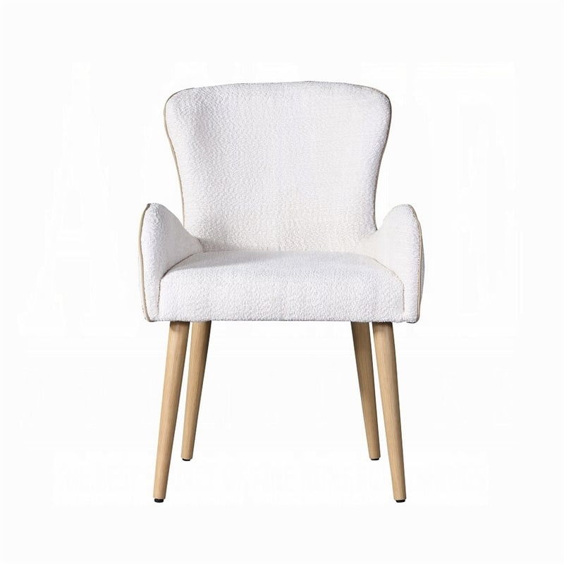 Willy Side Chair Set of 2-White Boucle-Soft Padding-Brown Wood Legs