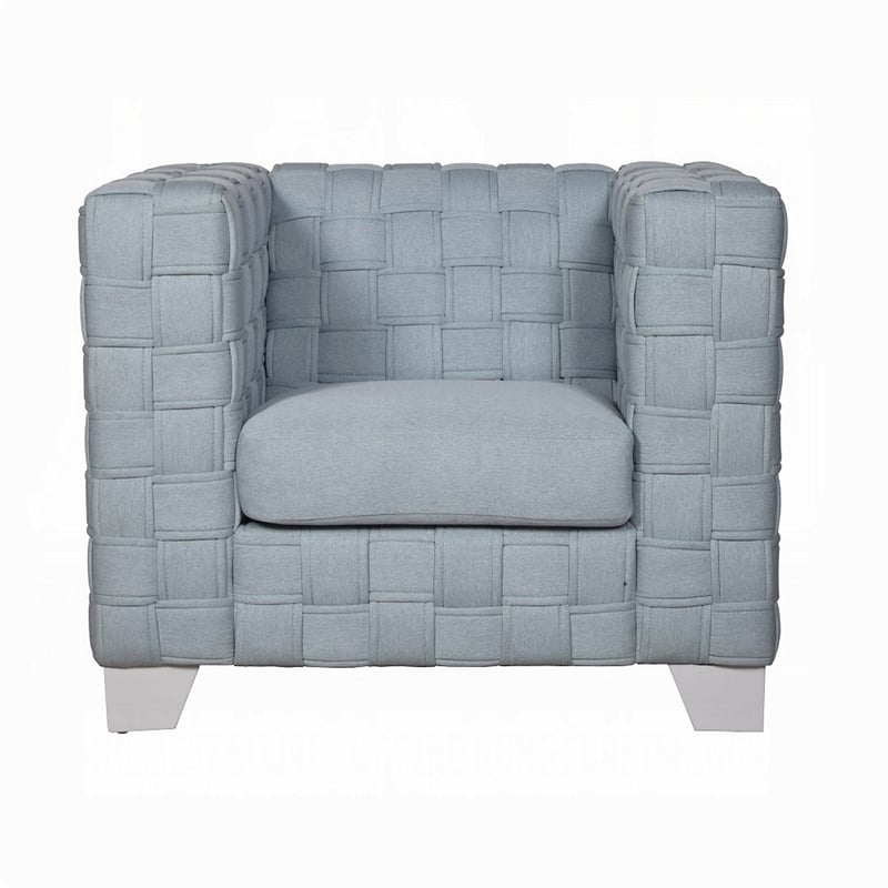 Reah Accent Chair-Knitted Light Blue Chenille-White Composite Wood