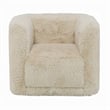 Savoir Swivel Accent Chair-Modern Soft Furry Beige Fabric-Round Arms