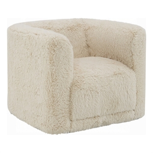 Savoir Swivel Accent Chair-Modern Soft Furry Beige Fabric-Round Arms