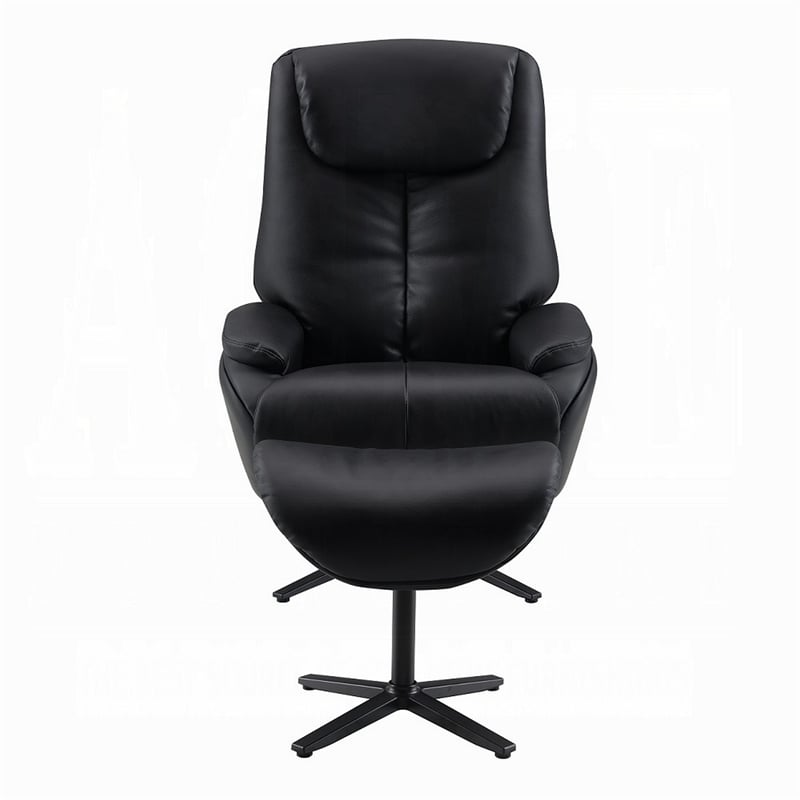 Nita Swivel Accent Chair with Ottoman-Plush Black Top Grain Leather