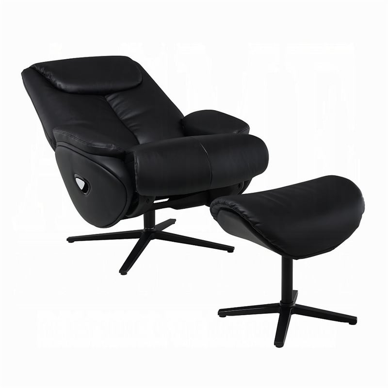 Nita Swivel Accent Chair with Ottoman-Plush Black Top Grain Leather