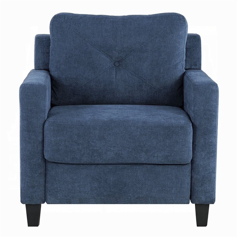 Royi Accent Chair-Track Armrest-Blue Fabric Seat w Tufted Backrest