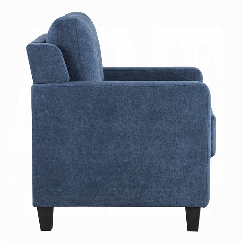 Royi Accent Chair-Track Armrest-Blue Fabric Seat w Tufted Backrest