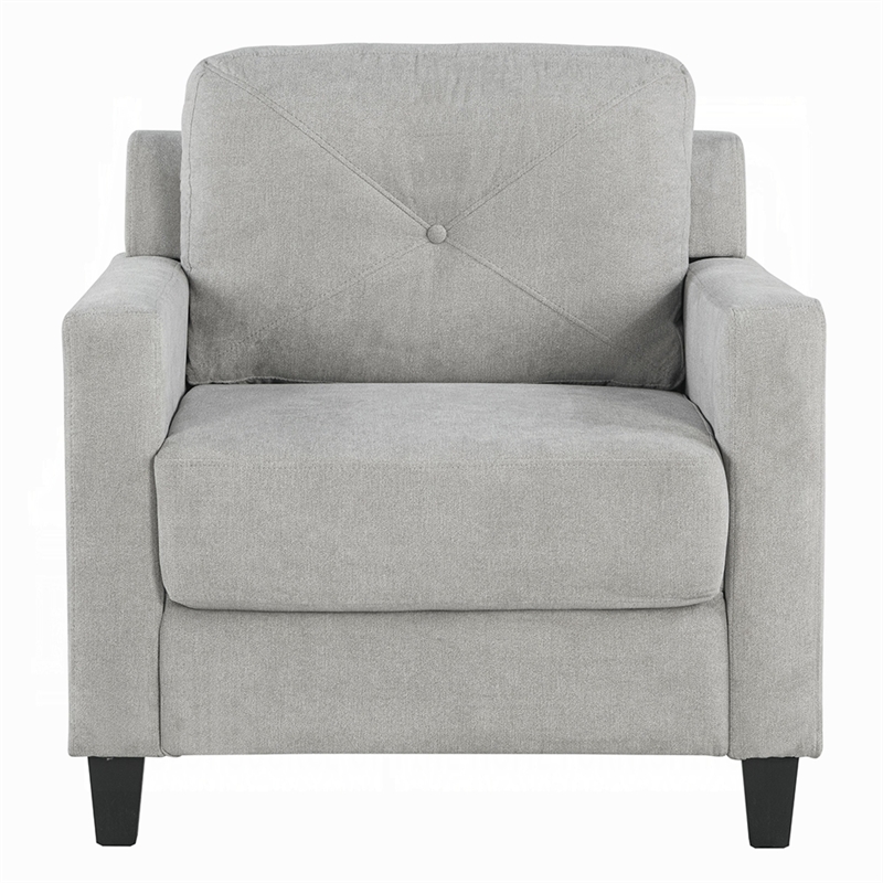 Royi Accent Chair-Track Armrest-Gray Fabric Seat w Tufted Backrest