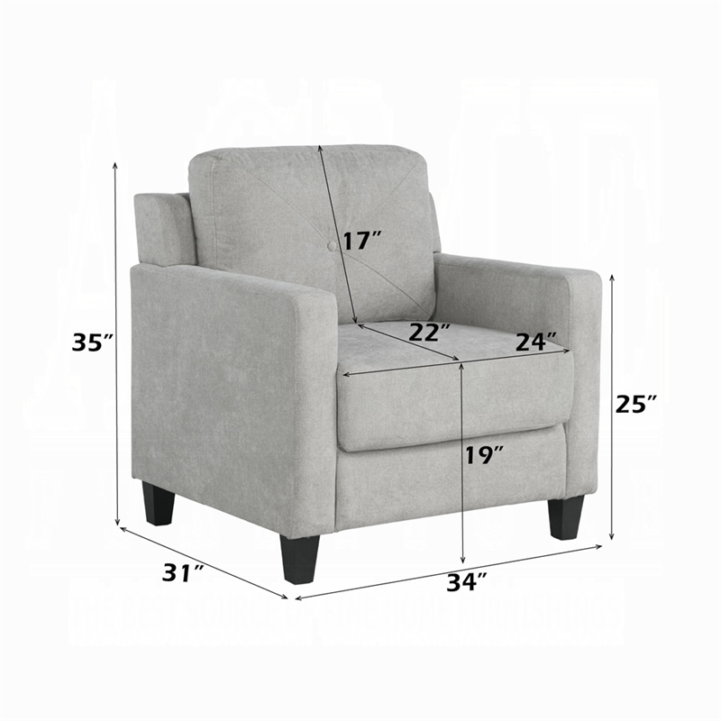 Royi Accent Chair-Track Armrest-Gray Fabric Seat w Tufted Backrest