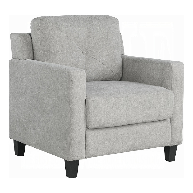 Royi Accent Chair-Track Armrest-Gray Fabric Seat w Tufted Backrest