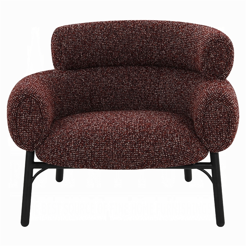 Meru Sofa Chair-Curved Back Maroon Red Tweed Fabric-Black Metal Legs