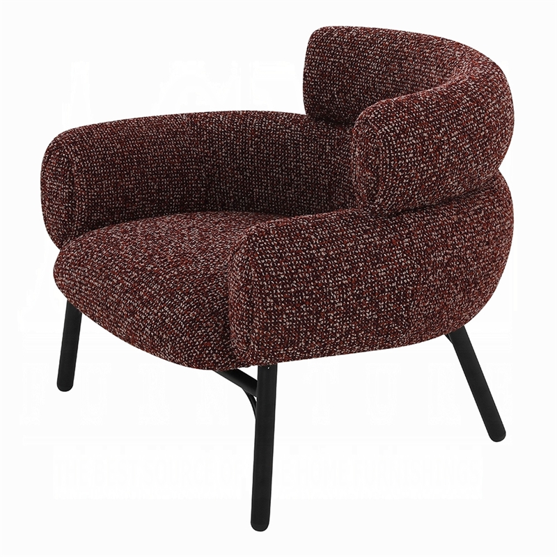 Meru Sofa Chair-Curved Back Maroon Red Tweed Fabric-Black Metal Legs