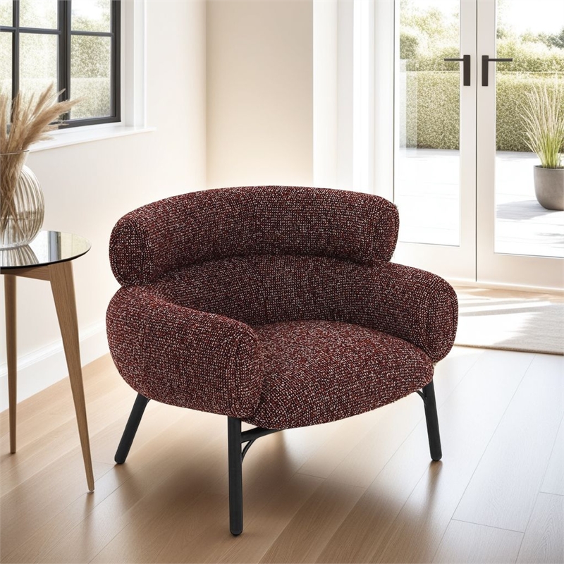 Meru Sofa Chair-Curved Back Maroon Red Tweed Fabric-Black Metal Legs