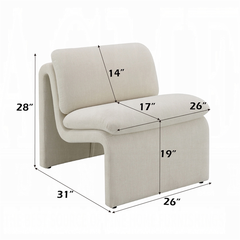 Kami Accent Chair-Curved Open Base-Armless Modern Ivory Boucle