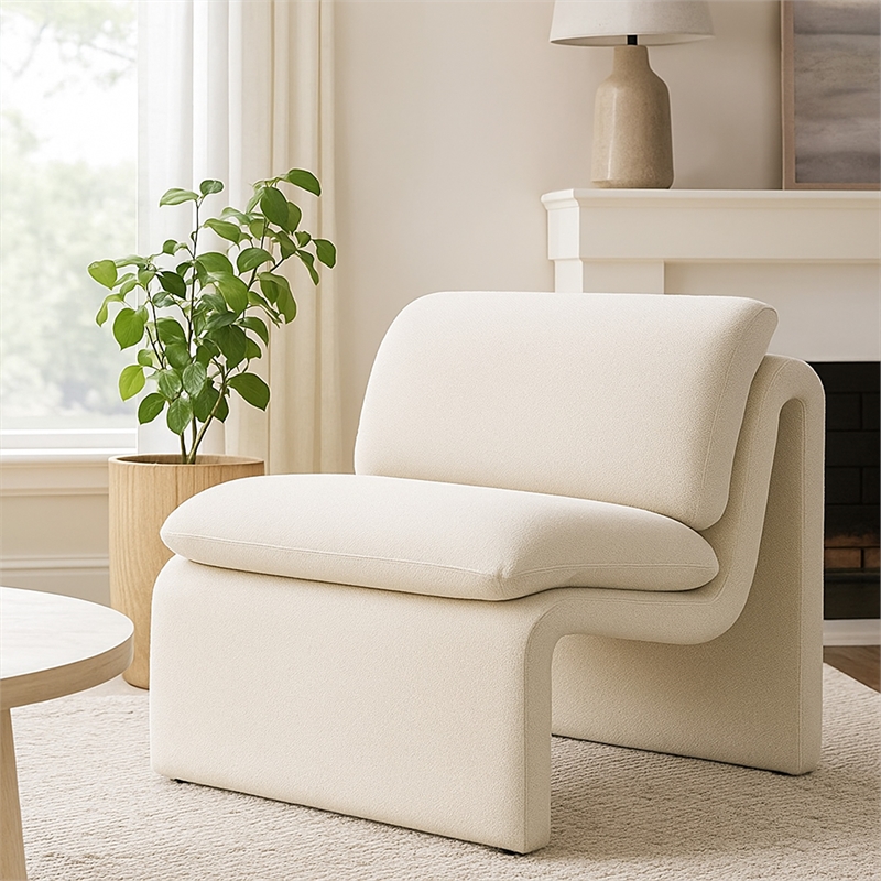 Kami Accent Chair-Curved Open Base-Armless Modern Ivory Boucle