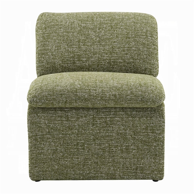 Kami Accent Chair-Curved Open Base-Armless Modern Green Boucle