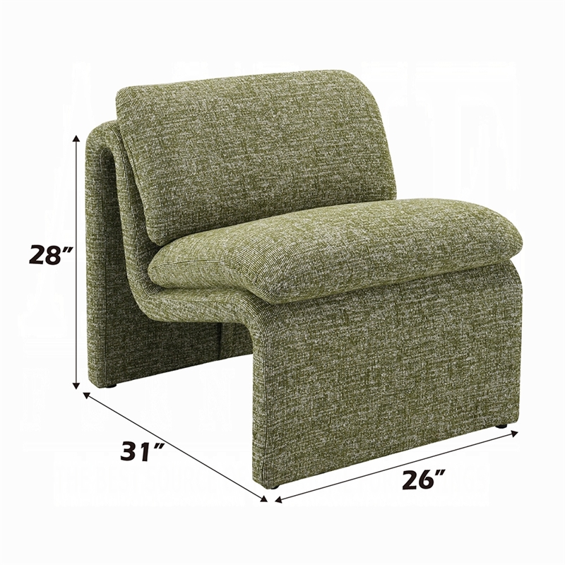 Kami Accent Chair-Curved Open Base-Armless Modern Green Boucle