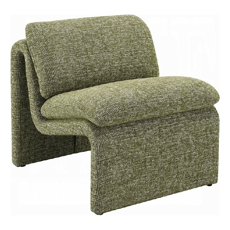 Kami Accent Chair-Curved Open Base-Armless Modern Green Boucle