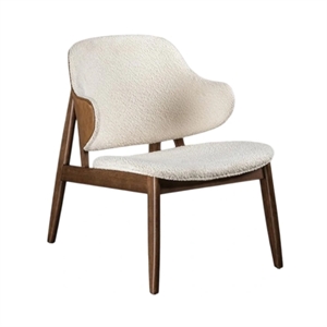 Biny Accent Chair-Winged Back Beige Boucle Fabric-Walnut Brown Wood