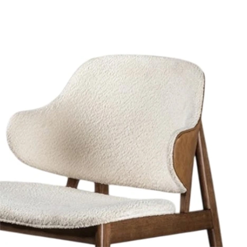 Biny Accent Chair-Winged Back Beige Boucle Fabric-Walnut Brown Wood