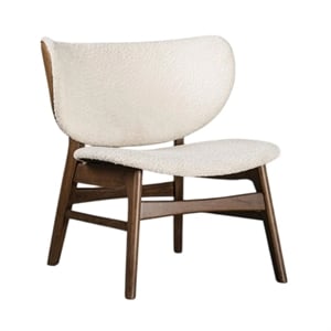 Sepy Accent Chair-Winged Back Beige Boucle Fabric-Walnut Brown Wood