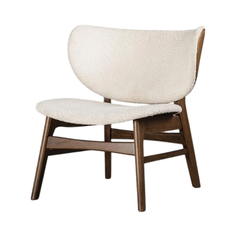 Sepy Accent Chair-Winged Back Beige Boucle Fabric-Walnut Brown Wood