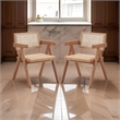 Tina 22 Inch Dining Armchair Set of 2-Woven Rattan-Natural Brown Wood