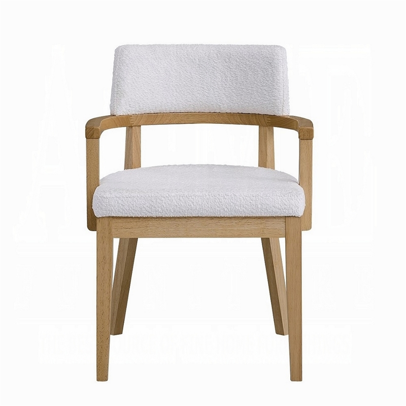 Semi Dining Armchair Set of 2-Curved Cutout Back-White Fabric-Brown
