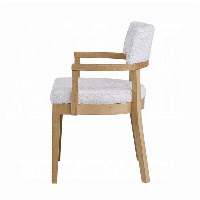 Semi Dining Armchair Set of 2-Curved Cutout Back-White Fabric-Brown