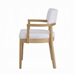 Semi Dining Armchair Set of 2-Curved Cutout Back-White Fabric-Brown