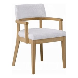 Semi Dining Armchair Set of 2-Curved Cutout Back-White Fabric-Brown