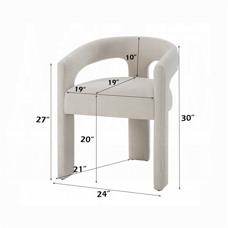 Gamo Set of 2 Side Dining Chair-Rounded Back-Modern White Chenille