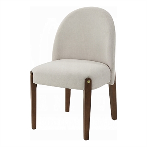 Gamo Set of 2 Side Dining Chair-Brown Rubberwood-Soft White Fabric