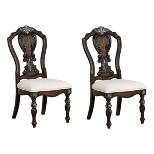 Naddy Side Dining Chair Set of 2-Ornate Carved Dark Brown Wood