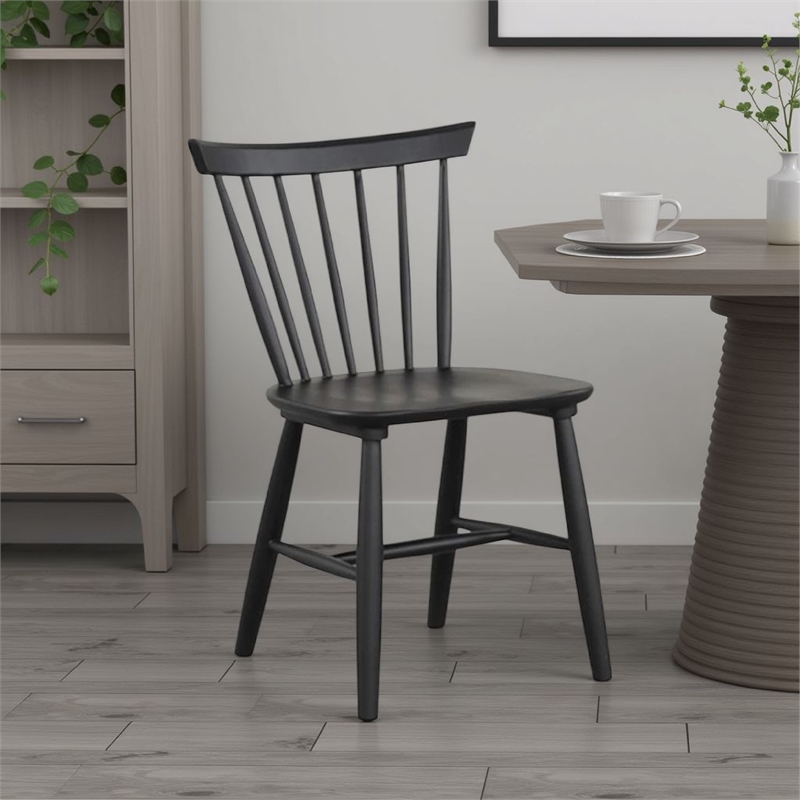 Baylee Side Dining Chair Set of 2-Farmhouse Spindle Back-Black Wood