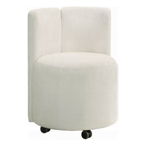 Yodo Dining Side Chair Set of 2-Rolling Caster Wheels-White Chenille
