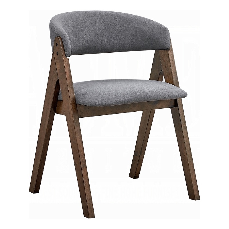 Koko Side Dining Chair Set of 2-Gray Padded Seat and Back-Brown Wood