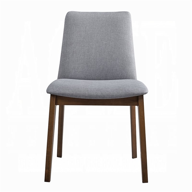 Lumy Side Dining Chair Set of 2-Gray Padded Seat and Back-Brown Wood