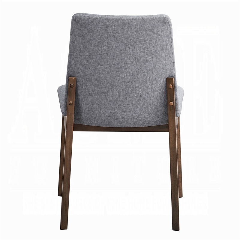 Lumy Side Dining Chair Set of 2-Gray Padded Seat and Back-Brown Wood