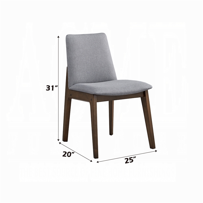 Lumy Side Dining Chair Set of 2-Gray Padded Seat and Back-Brown Wood